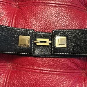 Salvatore Ferragamo black pebbled soft leather wide adjustable belt, Size Small